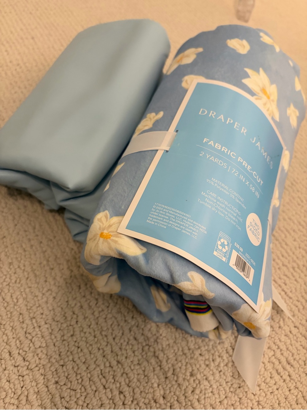 Draper James Light Blue Floral Fabric Pre-Cut with White & Yellow Blooms